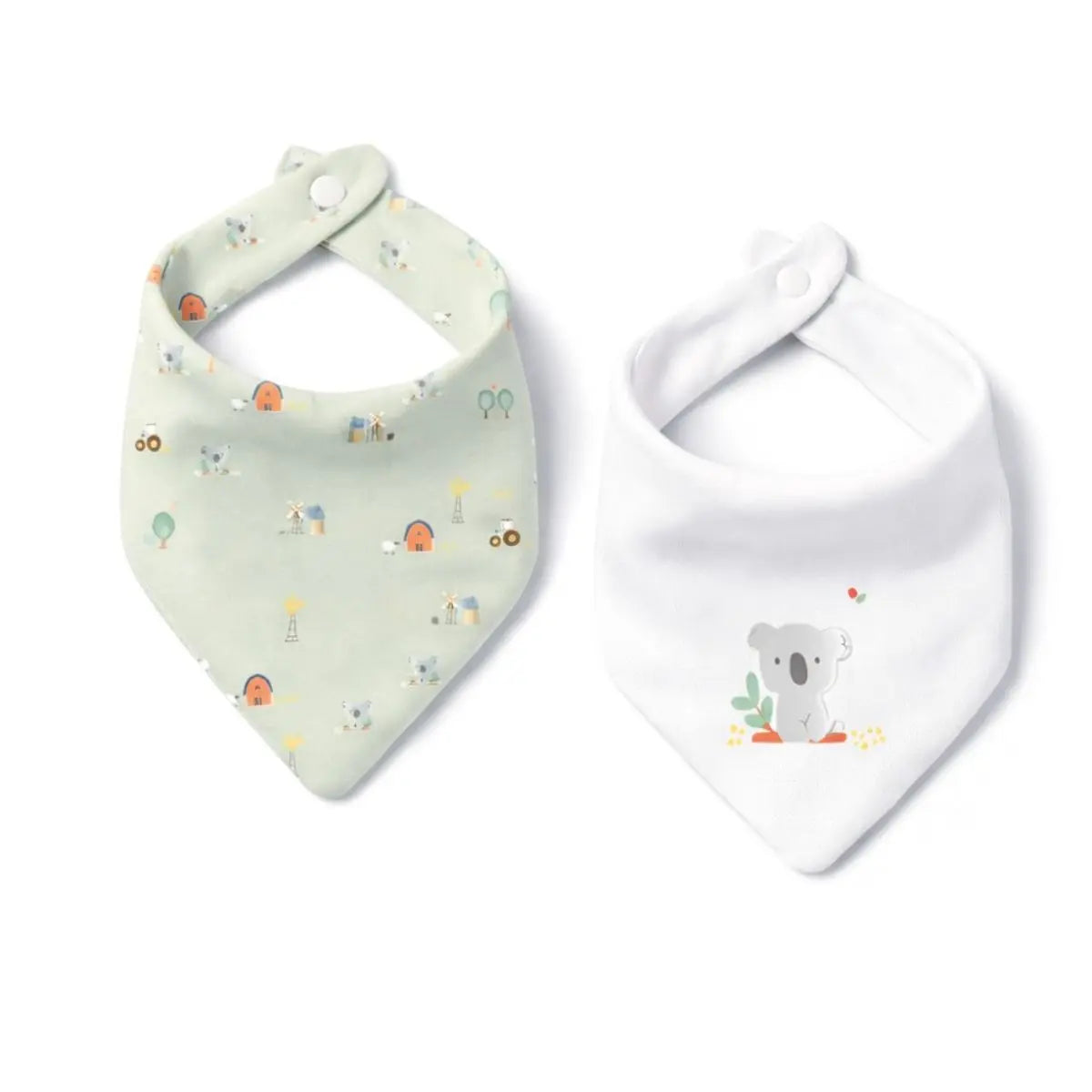 PACK 2 BABERO BANDANA GRANJA KOALA BCO/VERDE INTERBABY