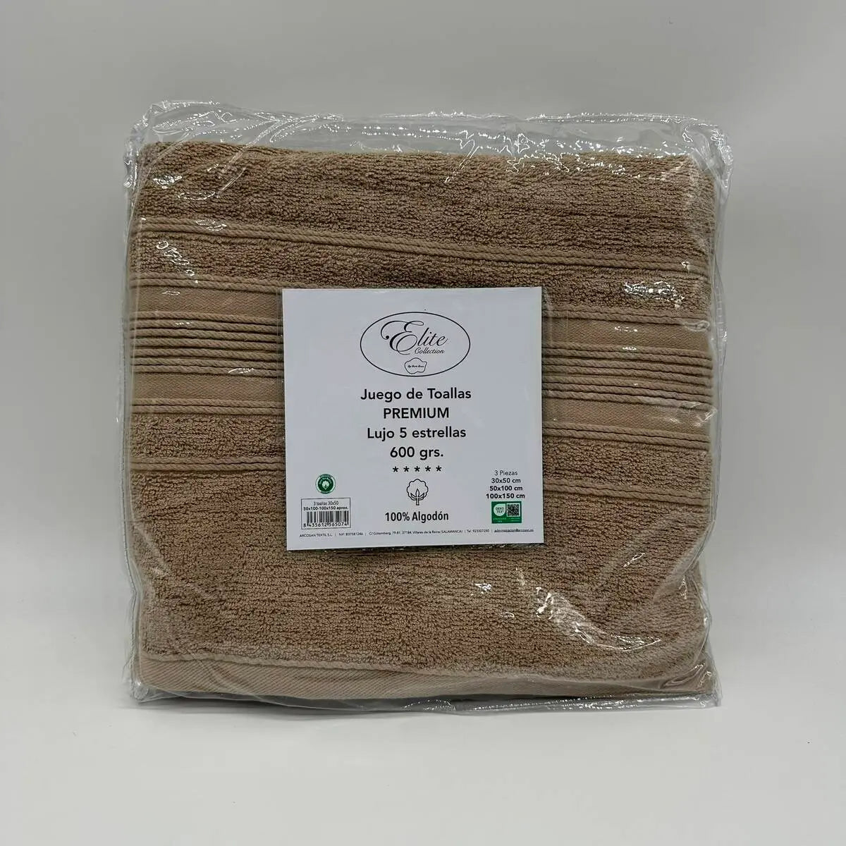 JUEGO DE TOALLAS 3 PZ 600 GR TAUPE ELITE COLLECTION