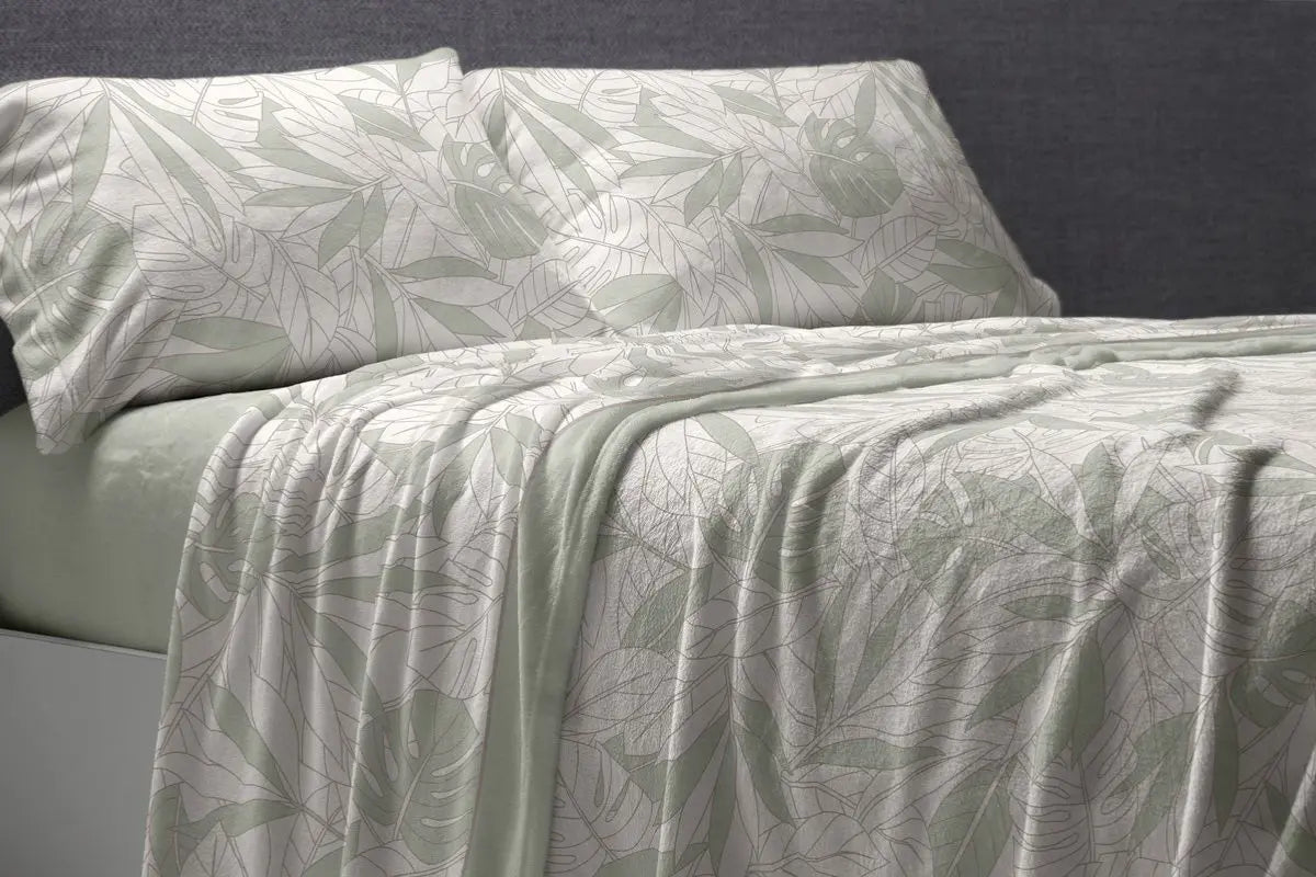 JUEGO SABANAS CORALINA 994 VERDE BURRITO BLANCO