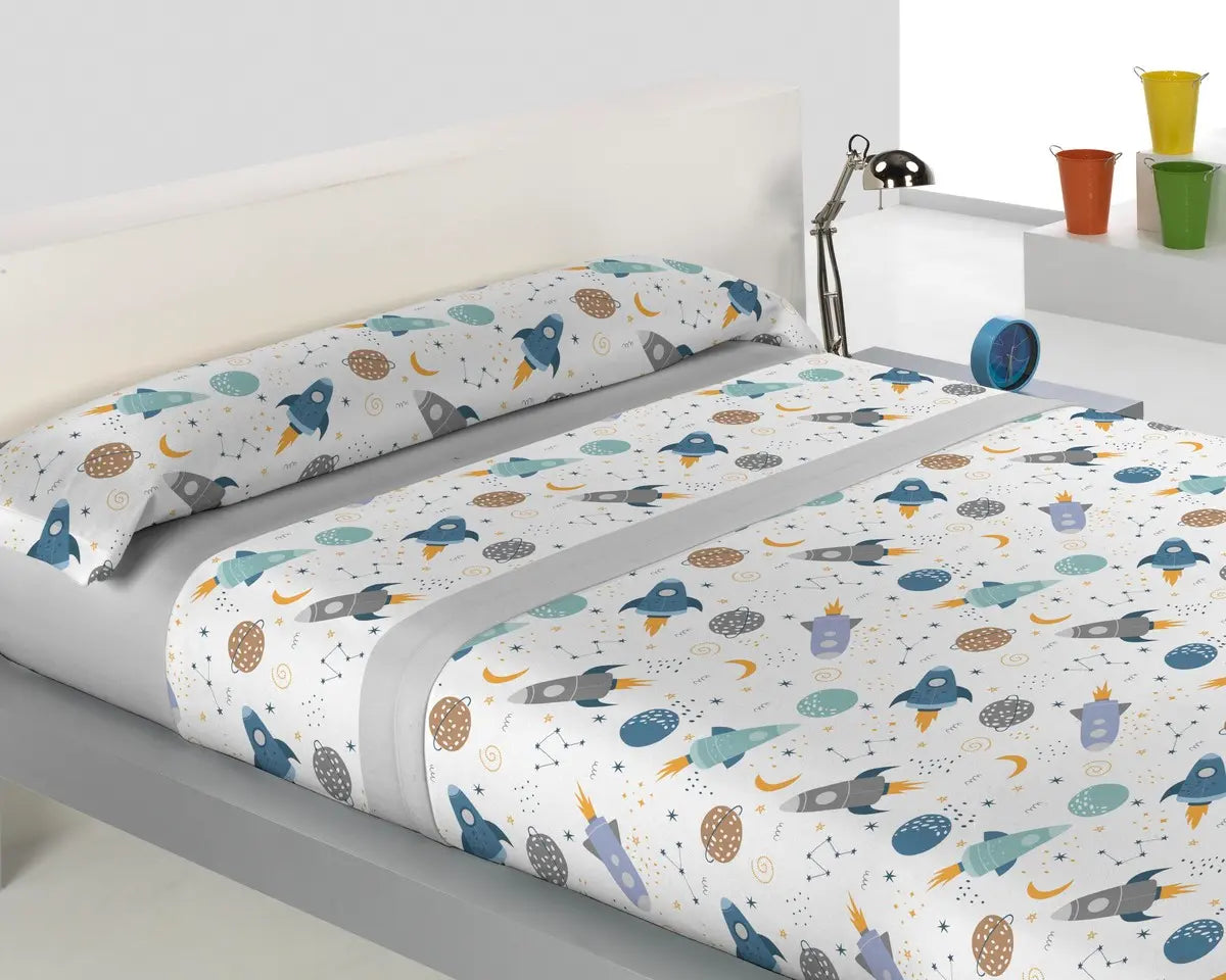 JUEGO SABANAS CORALINA SPACE GRIS KARAMELO