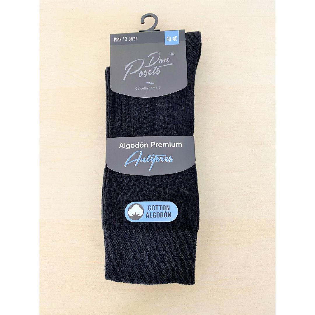 PACK 12 CALCETINES ALGODON CALIDO 302 NEGRO POSETS