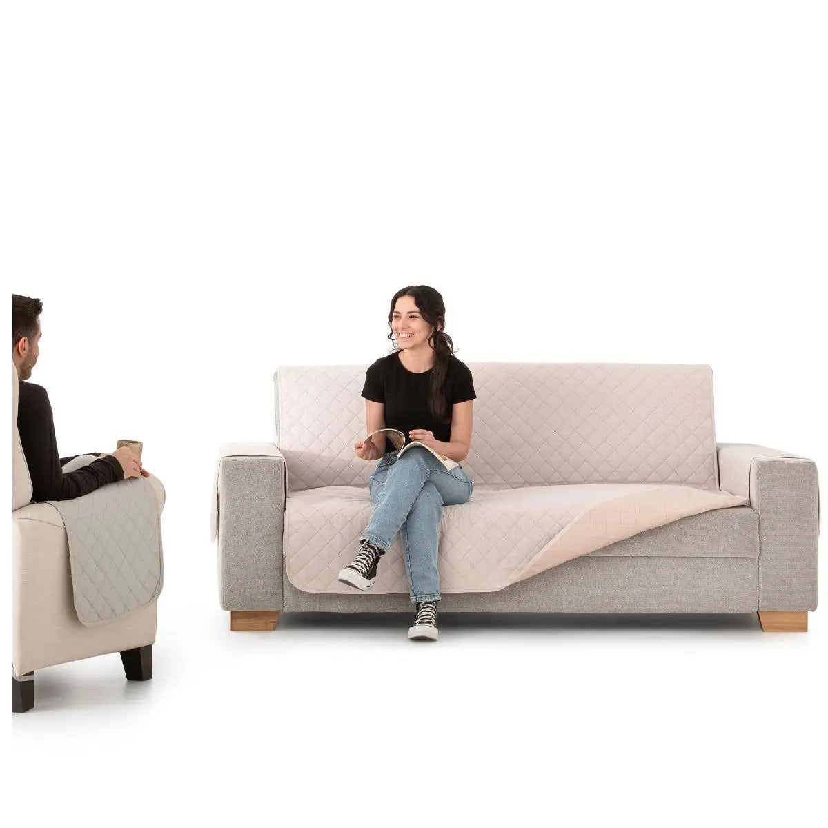 FUNDA CUBRE SOFÁ ACOLCHADO REVERSIBLE COUCH COVER BEIGE BELMARTI