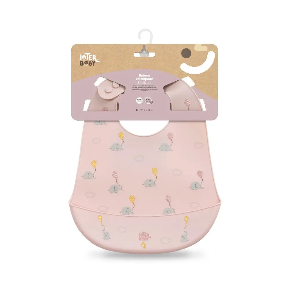 BABERO SILICONA ESTAMPADO ELEFANTES ROSA MAQUILLAJE INTERBABY