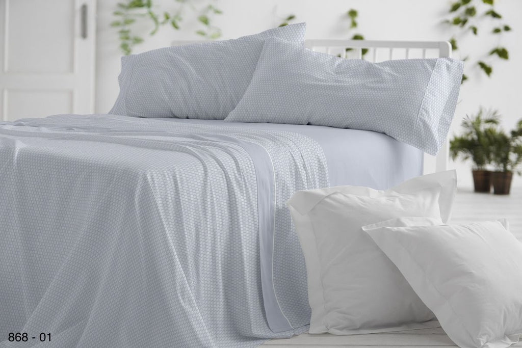 JUEGO DE SABANAS TELA DORVEL 868 AZUL BURRITO BLANCO