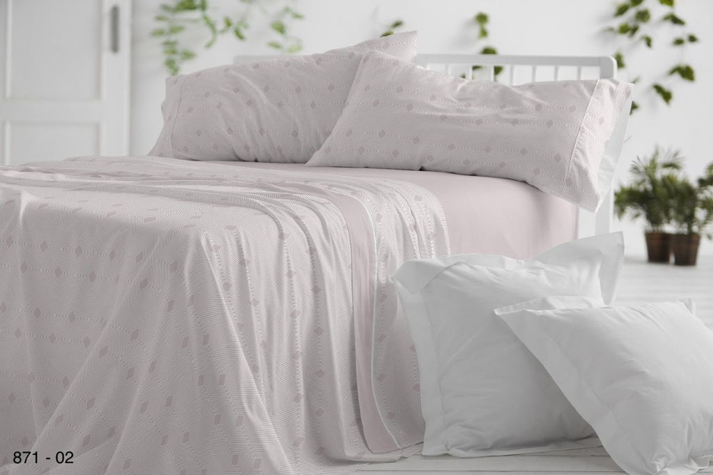 Juego de sábanas Burrito Blanco Dorvel 871 nude con estampado de rombos, moderno y fresco.