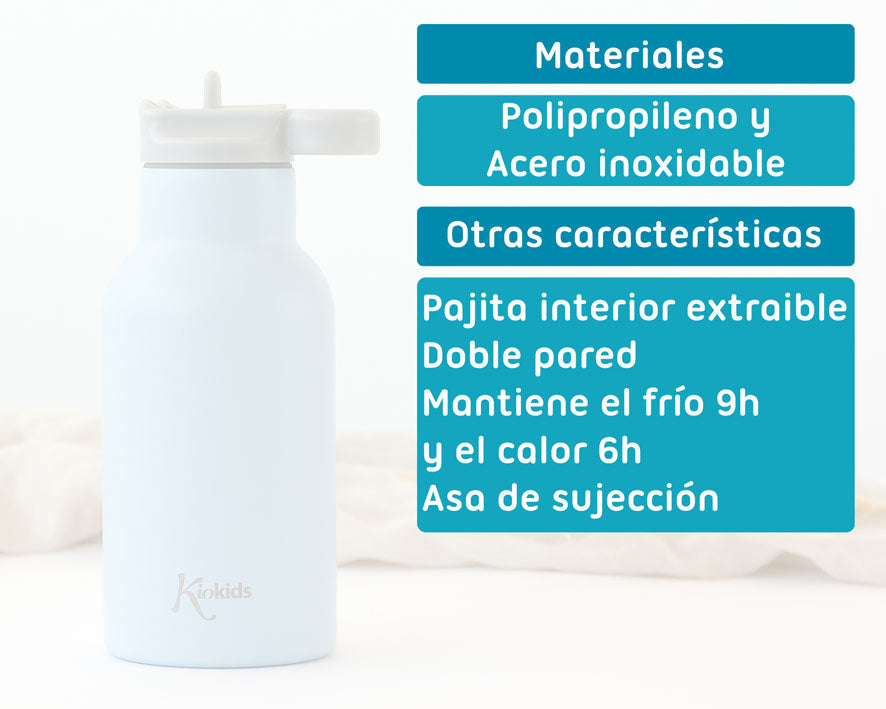 BOTELLA DE ACERO INOXIDABLE 350ML 5070 AZUL KIOKIDS