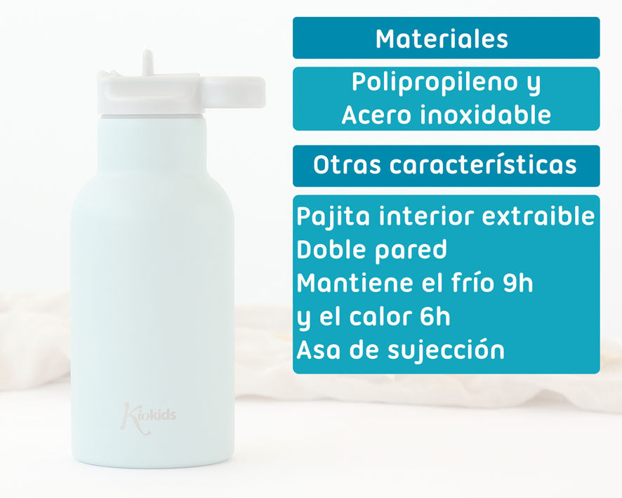 BOTELLA DE ACERO INOXIDABLE 350ML 5070 SALVIA KIOKIDS