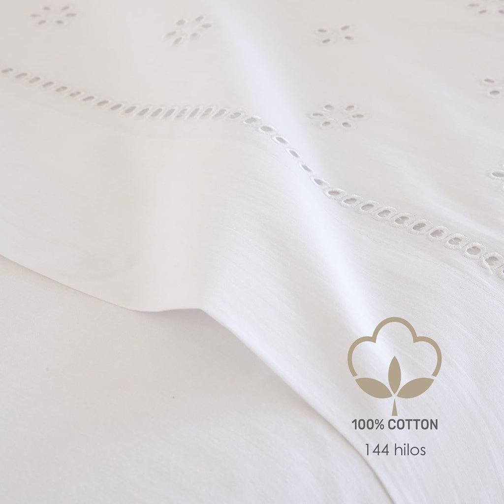 JUEGO DE SABANAS 100% ALGODÓN CAROLA BLANCO FUN&DECO