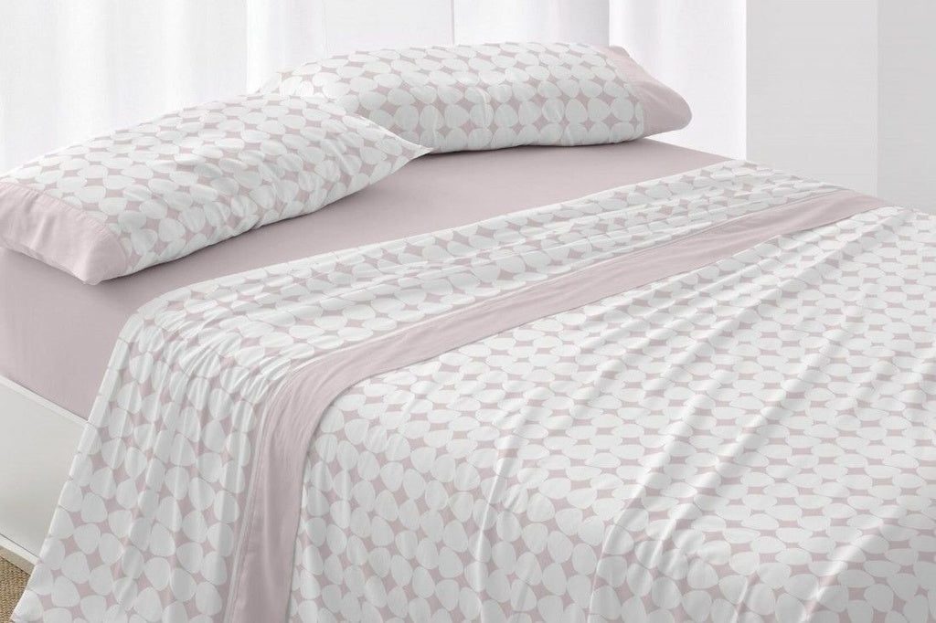 Funda de almohada de sábanas Burrito Blanco rosa colorete con diseño de piedras y aplicación.