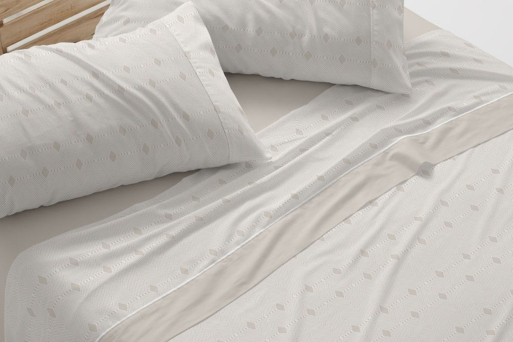 JUEGO DE SABANAS TELA DORVEL 871 BEIGE BURRITO BLANCO