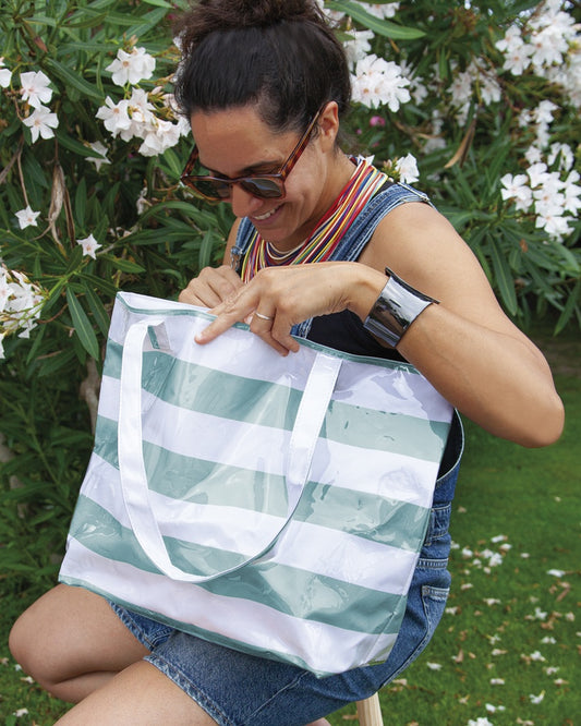 BOLSO PLAYA IMPERMEABLE DE RAYAS VERDE