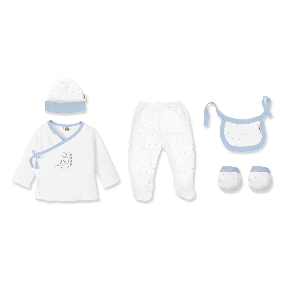 SET REGALO 5 PCS BAMBOO T 0-6M DINOSAURIO BLANCO-AZUL INTERBABY