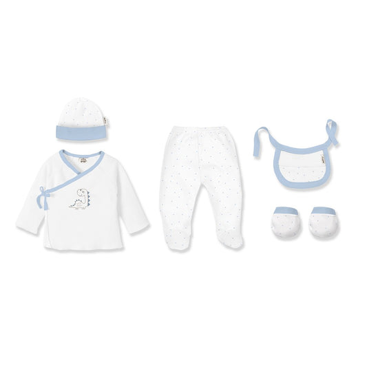 SET REGALO 5 PCS BAMBOO T 0-6M DINOSAURIO BLANCO-AZUL INTERBABY