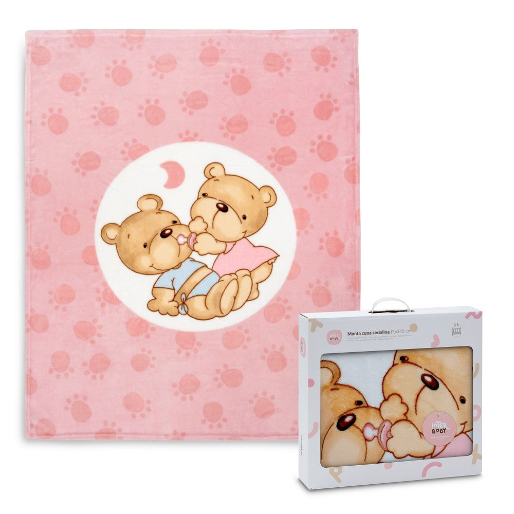 MANTA CUNA SEDALINA 110X140 PAREJITA OSOS ROSA INTERBABY