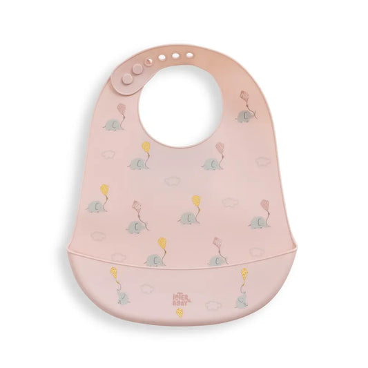 BABERO SILICONA ESTAMPADO ELEFANTES ROSA MAQUILLAJE INTERBABY