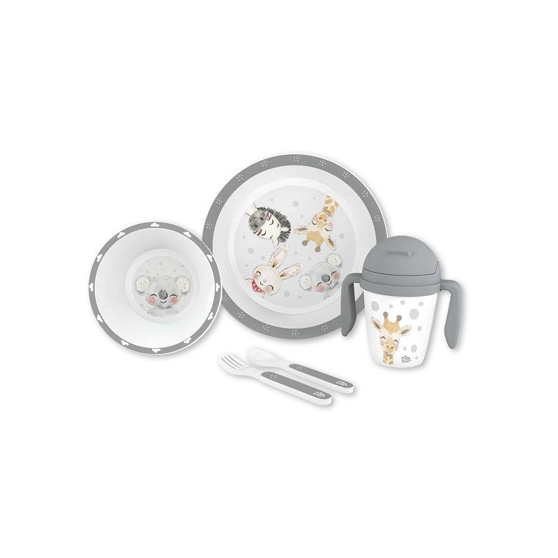 SET VAJILLA ACUARELA GRIS 5 PCS INTERBABY
