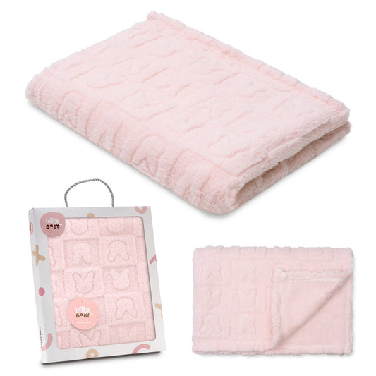 MANTA SHERPA GRABADA 80X110 CONEJITOS ROSA INTERBABY