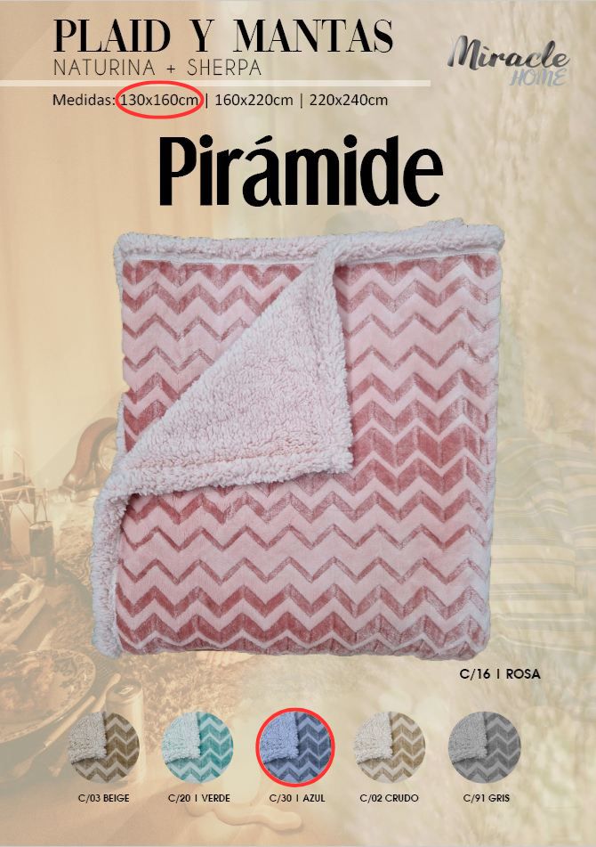 MANTA PLAID PIRÁMIDE 130X160 AZUL MIRACLE