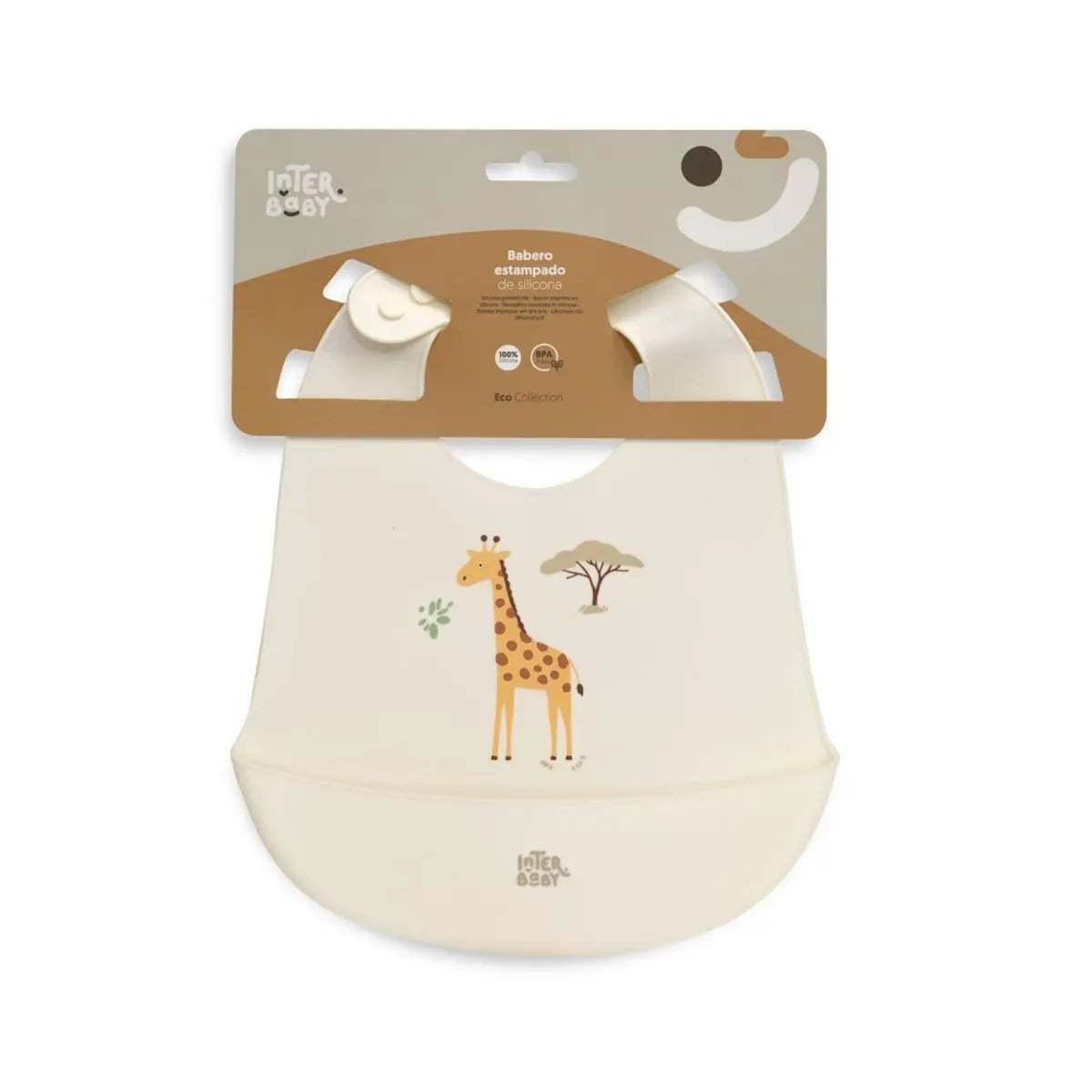 BABERO SILICONA ESTAMPADO MODELO SAVANNA BEIGE INTERBABY