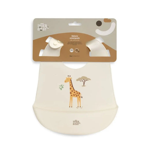 BABERO SILICONA ESTAMPADO MODELO SAVANNA BEIGE INTERBABY