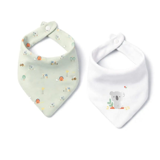 PACK 2 BABERO BANDANA GRANJA KOALA BCO/VERDE INTERBABY