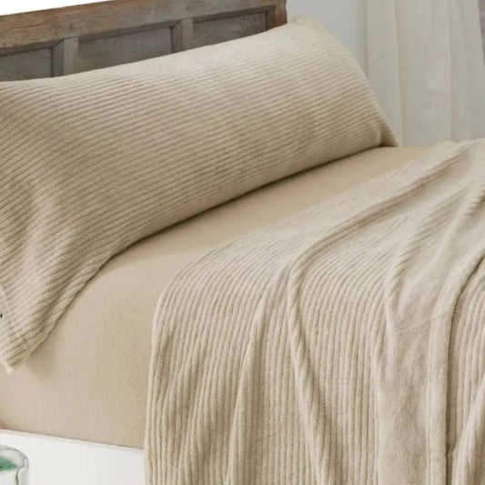 JUEGO SABANAS CORALINA 965 BEIGE BURRITO BLANCO