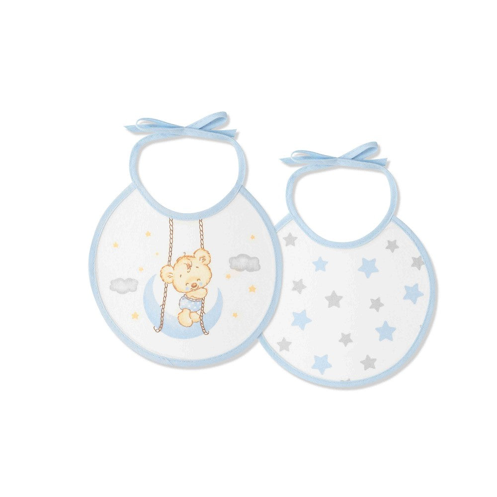 PACK 2 BABEROS OSITO LUNA ESTRELLAS 20X20 AZUL INTERBABY