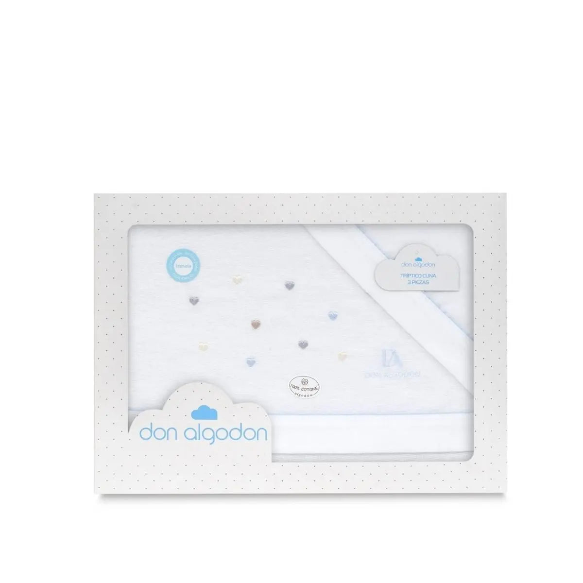 TRIPTICO FRANELA CORAZONES BCO/AZUL DON ALGODON