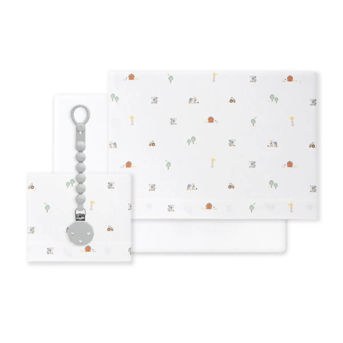 TRIPTICO CUNA TELA GRANJA KOALA BORDADO+ BROCHE BLANCO INTERBABY