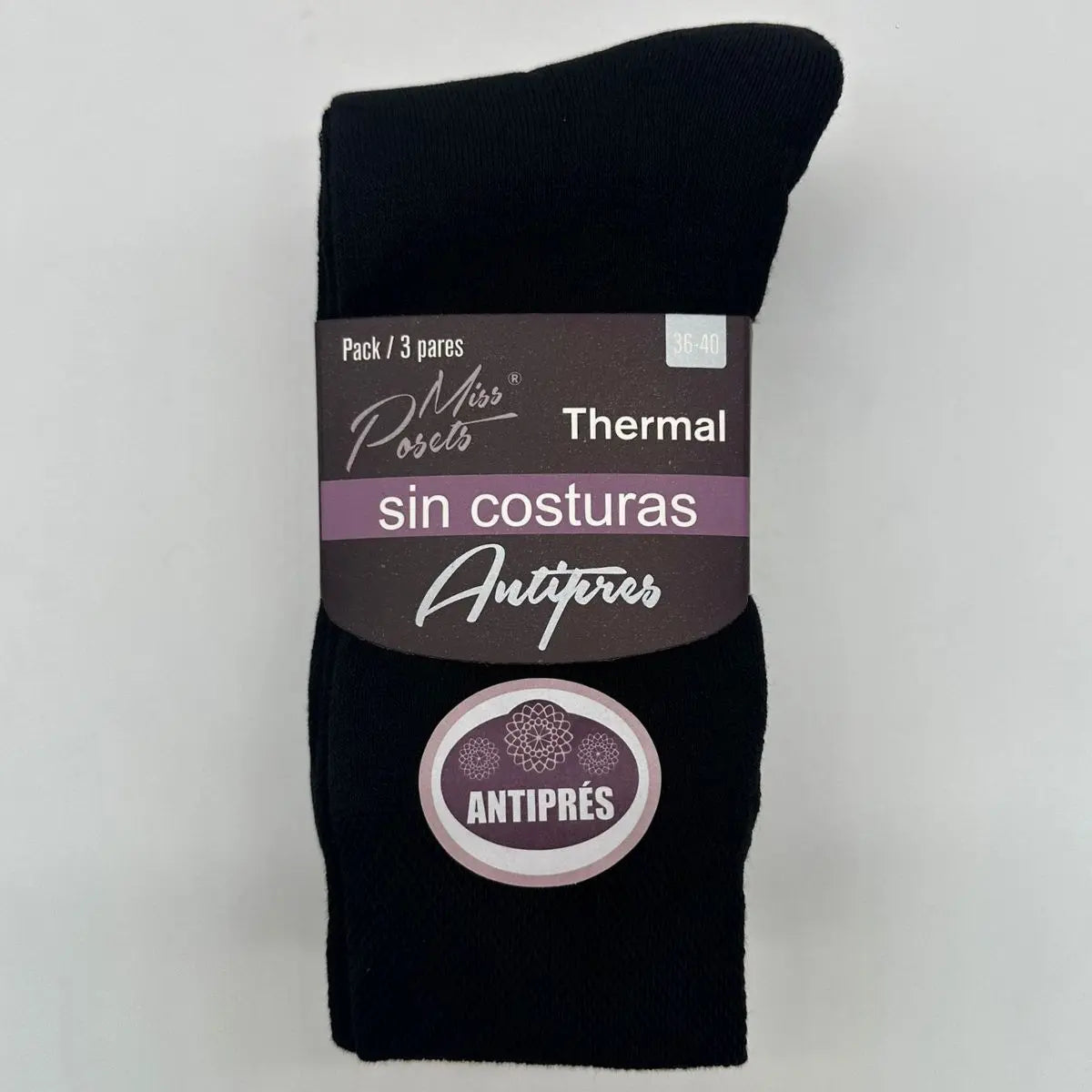 PACK 12 CALCETINES TERMAL ANTIPRES MUJER 3491 NEGRO POSETS