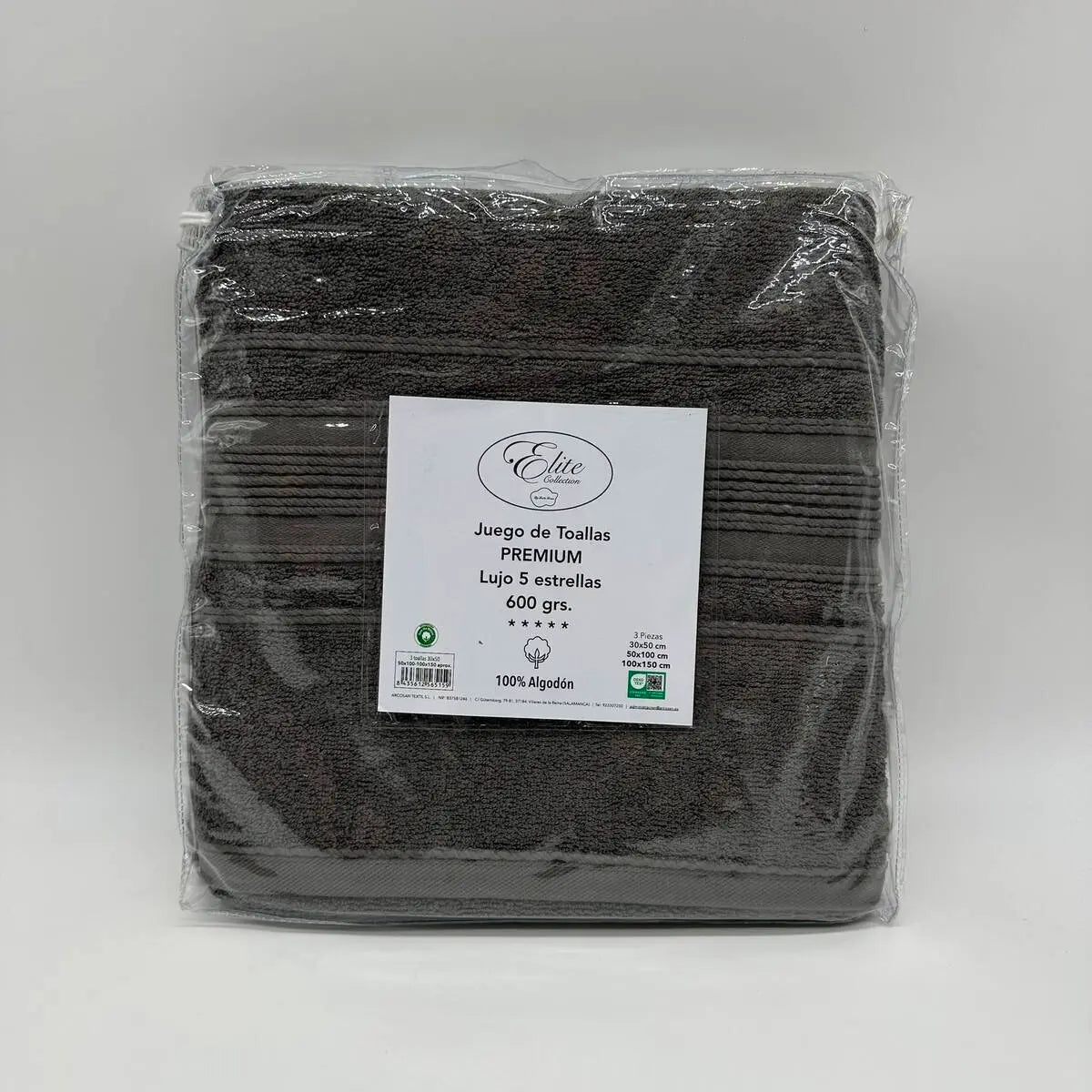 JUEGO DE TOALLAS 3 PZ 600 GR ANTRACITA ELITE COLLECTION