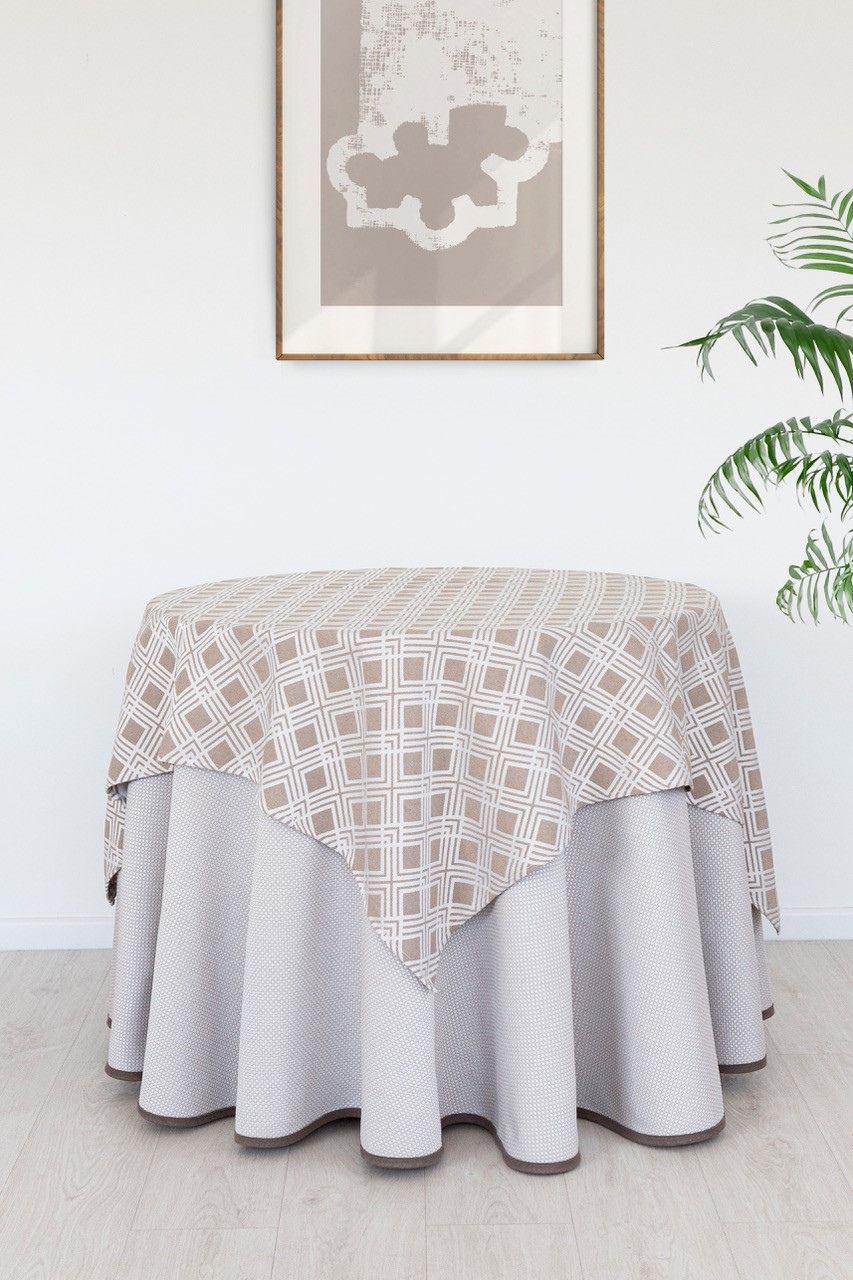 SET FALDA MESA CAMILLA JACQUARD + MANTEL 4049 UTOPIA VISÓN C/15 PIELSA