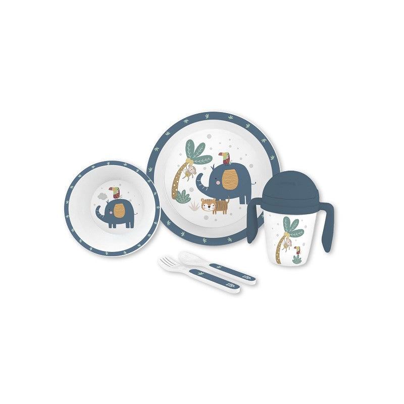SET VAJILLA JUNGLA AZUL 5 PCS INTERBABY