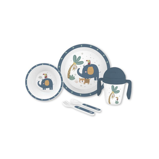 SET VAJILLA JUNGLA AZUL 5 PCS INTERBABY