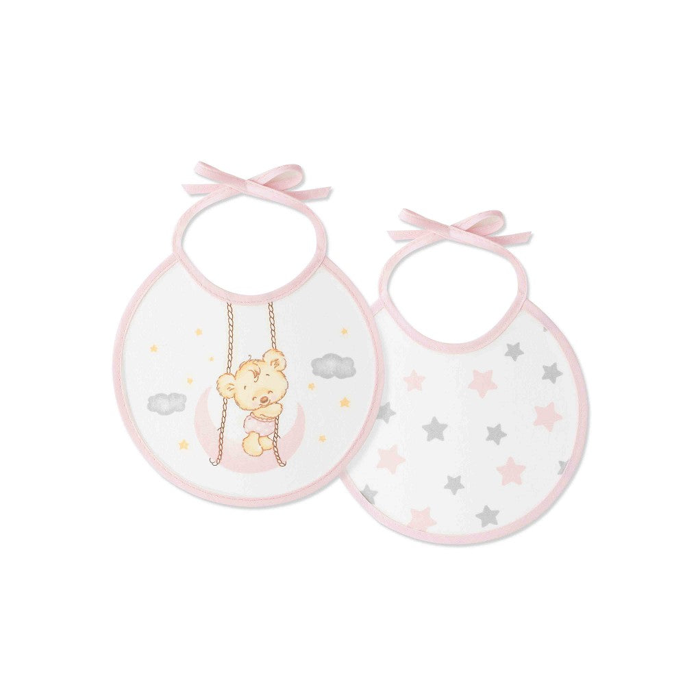 PACK 2 BABEROS OSITO LUNA ESTRELLAS 20X20 ROSA INTERBABY