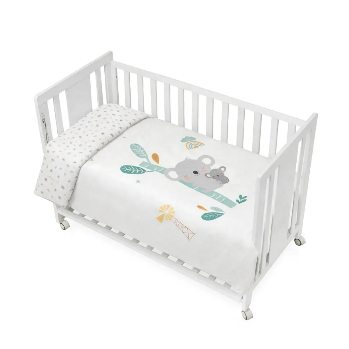 FUNDA NORDICA REVERSIBLE DESENFUNDABLE CON RELLENO+CHICHONERA MOD. GRANJA KOALA VERDE INTERBABY