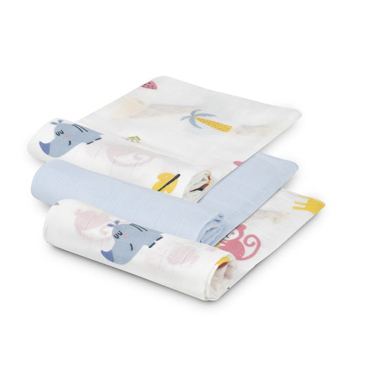 PACK 3 GASAS BAMBÚ 55X70 JUNGLA AZUL INTERBABY