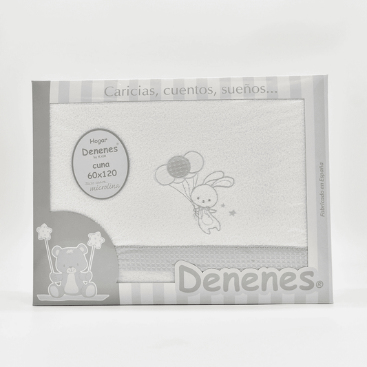 JUEGO SÁBANAS MICROLINA CONEJO GLOBO GRIS DENENES