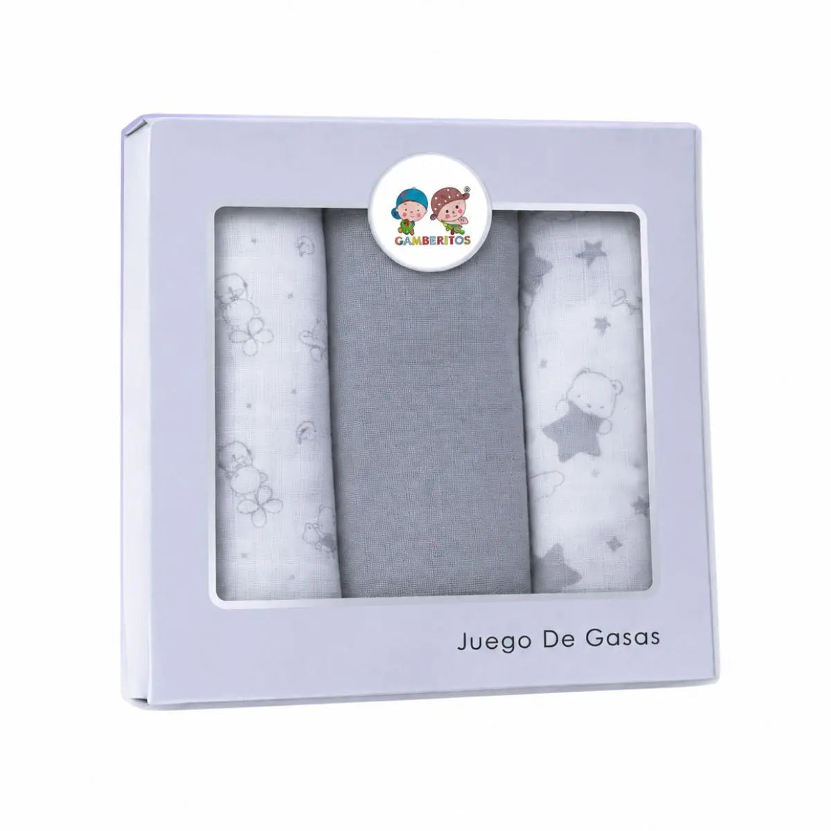 PACK 3 GASAS ESTAMPADAS 70X70 10812 GRIS GAMBERRITOS