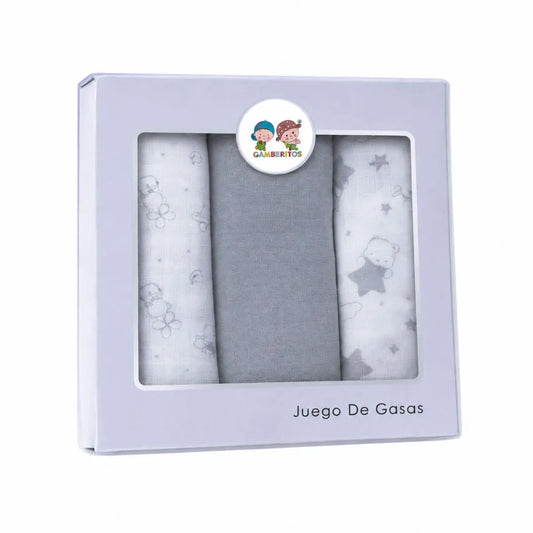 PACK 3 GASAS ESTAMPADAS 70X70 10812 GRIS GAMBERRITOS