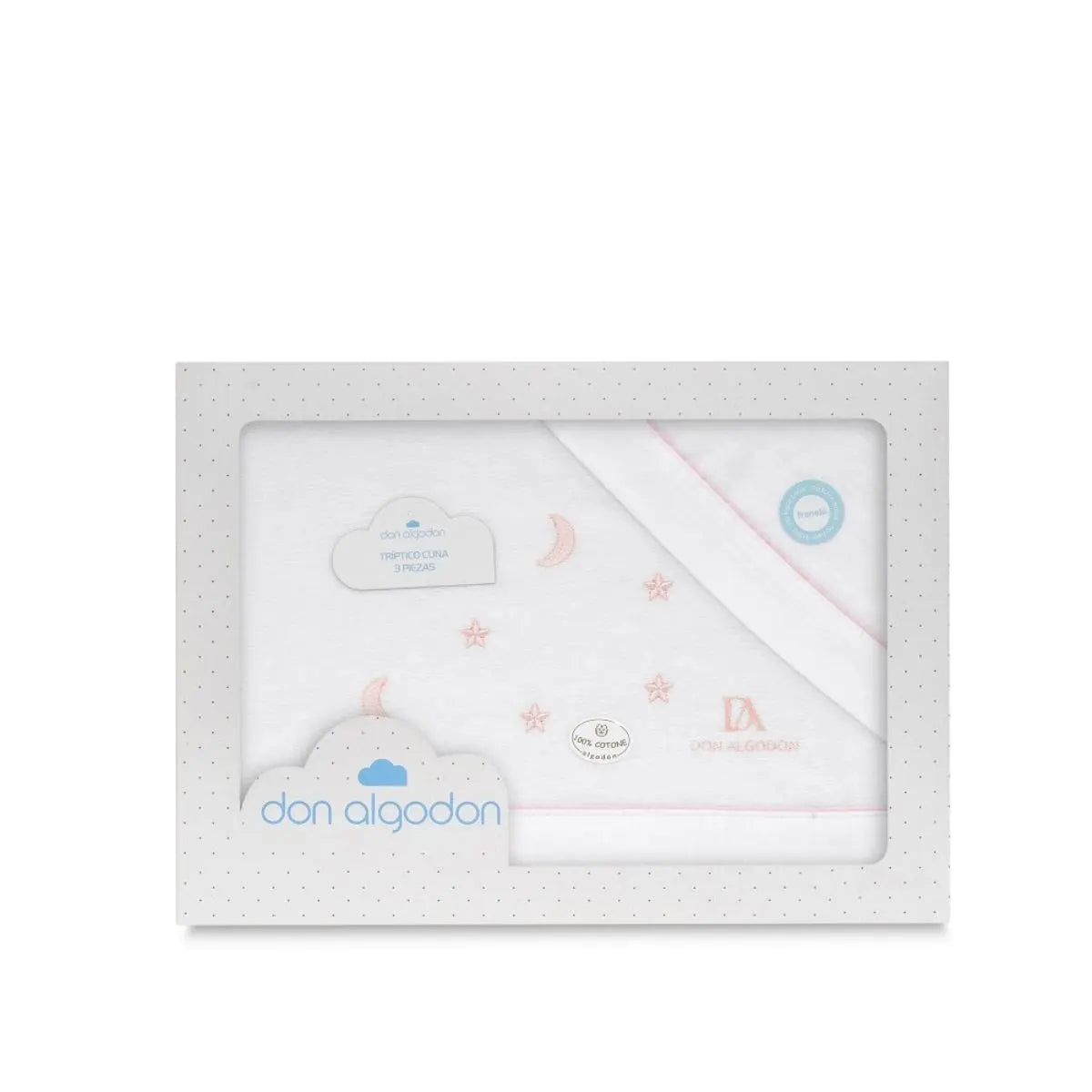 TRIPTICO FRANELA MULTI ESTRELLAS LUNA BCO/ROSA DON ALGODON