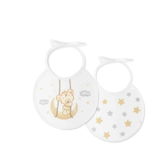 PACK 2 BABEROS OSITO LUNA ESTRELLAS 20X20 BEIGE INTERBABY