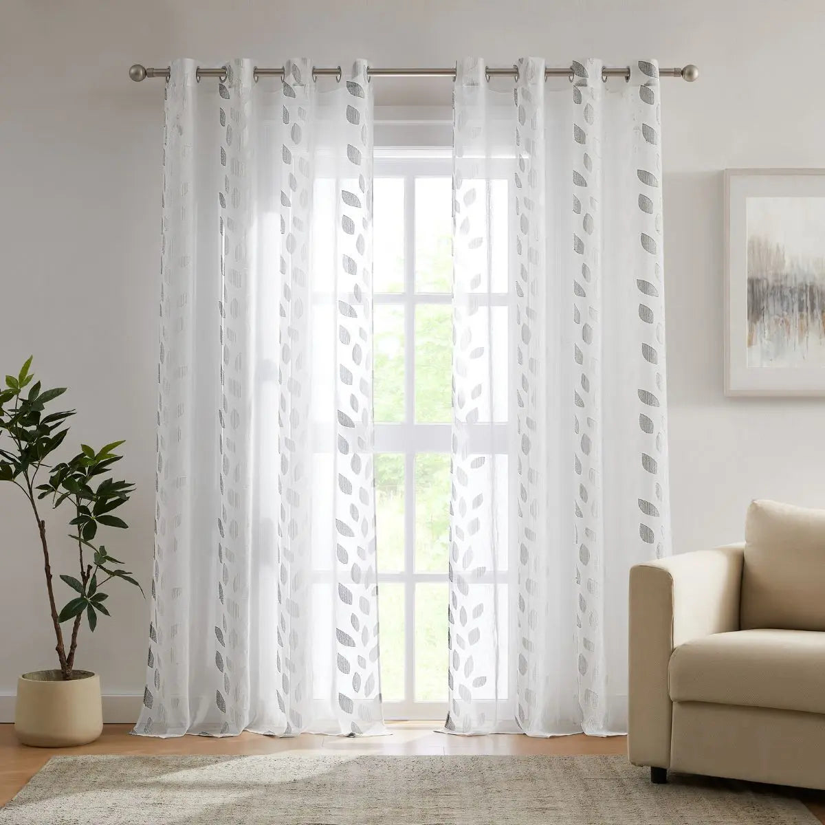 VISILLO JACQUARD HOJAS VD-5406 GRIS 140X265 CAMALTEX