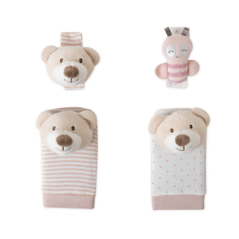 SET SONAJEROS PIES Y MUÑECAS OSITO ROSA INTERBABY