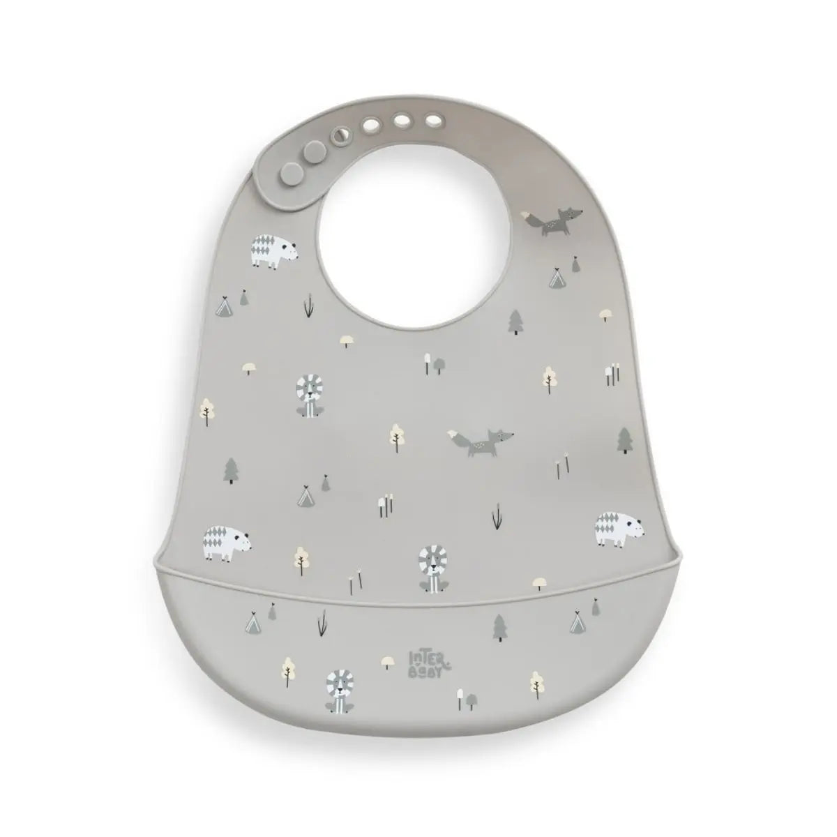 BABERO SILICONA ESTAMPADDO MODELO FOREST GRIS PETROLEO INTERBABY