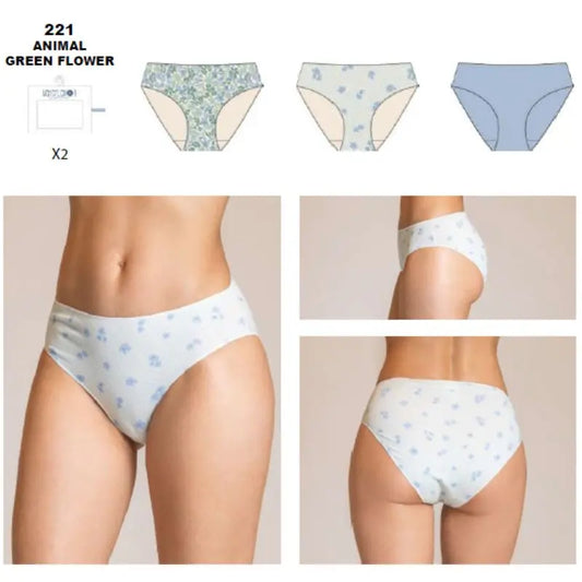 PACK 3 BRAGUITAS MIDI MUJER 221 GREEN FLOWER WATERLEMON