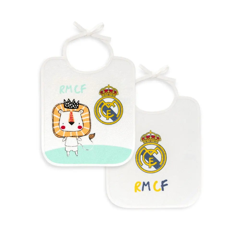 PACK 2 BABEROS RIZO PLASTIFICADO CUADRADO REAL MADRID LEÓN EMIRATES BLANCO