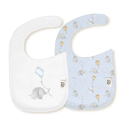 PACK 2 BABEROS 342 20X30 ELEFANTE COMETA BCO/AZUL INTERBABY