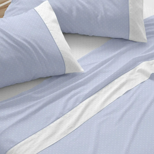 JUEGO DE SABANAS TELA 238 AZUL BURRITO BLANCO