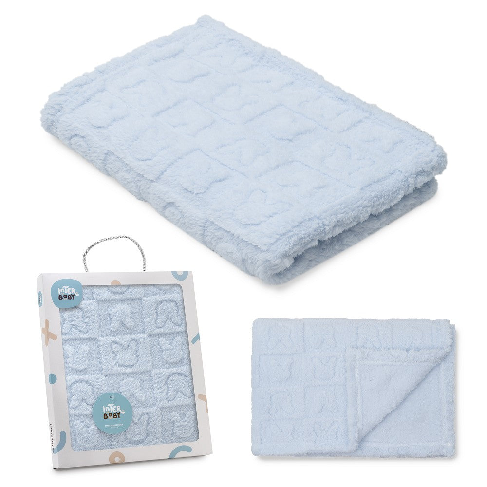 MANTA SHERPA GRABADA 80X110 CONEJITOS AZUL INTERBABY